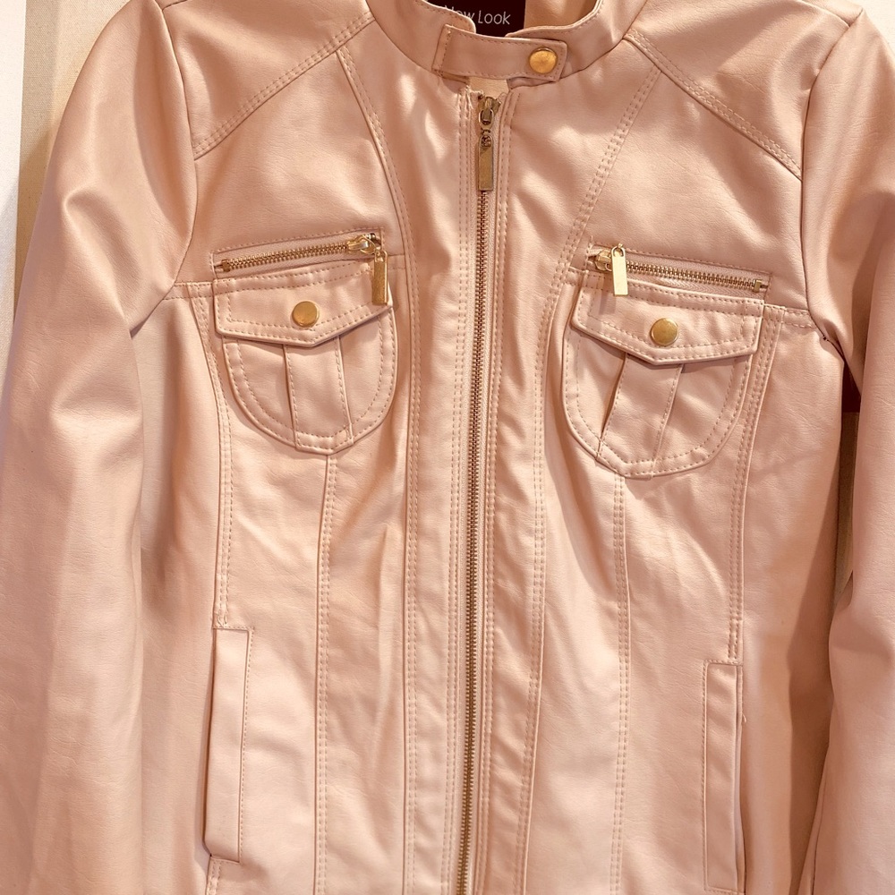 New Look Brand Pink Leather Jacket with gold accents. Super cute!